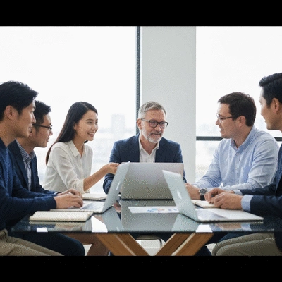 Professionnels discutant de stratégies de marketing digital autour d'une table