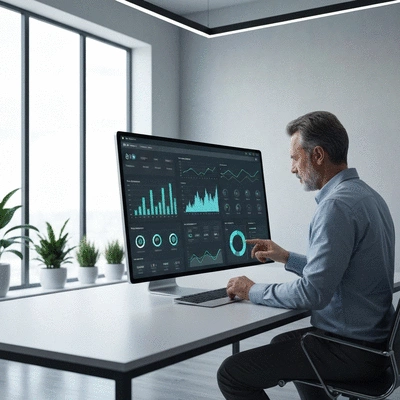 Webmaster analysing website performance data on a dashboard
