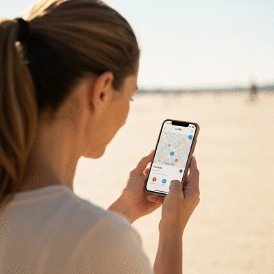 Personne utilisant une carte pour trouver des entreprises locales sur un smartphone