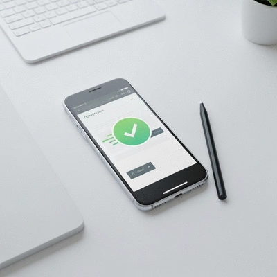 Phone showing a fast loading page with a conversion icon, representing improved conversion rates