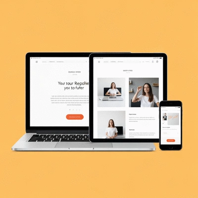 Responsive website displayed across a laptop, tablet, and smartphone, with a focus on SEO optimization elements, clean design, no text, no words, no typography, 8K