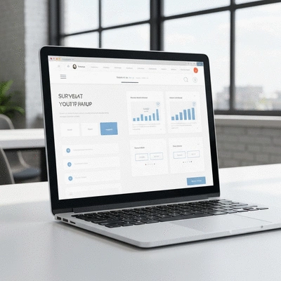 Modern website interface on a laptop screen, showing clear navigation and attractive design, no text, no words, no typography, clean image