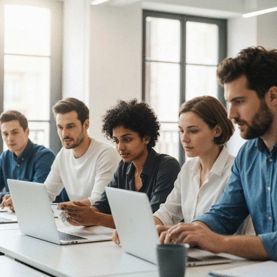 Web development team collaborating on a WordPress site, showing teamwork and local expertise