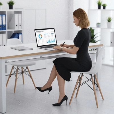 Person using a laptop with a digital audit report on screen, showing charts and graphs, in a modern office, no text, no words, no typography, clean image