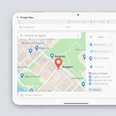 Google Maps interface showing a business listing in Avignon, France