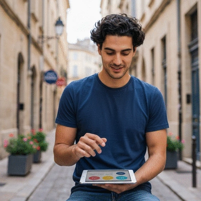 Local business owner reviewing digital marketing strategy on a tablet