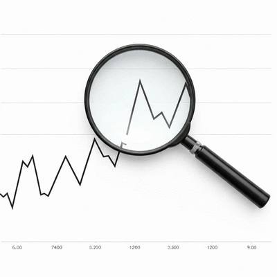 Magnifying glass over a chart showing a sudden drop in website traffic, symbolizing a Google penalty detection, clean image, no text, no words, no typography