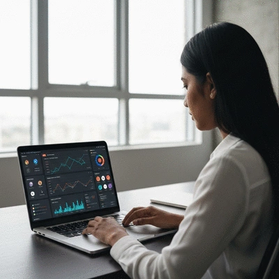 Personne utilisant un ordinateur portable pour le marketing digital