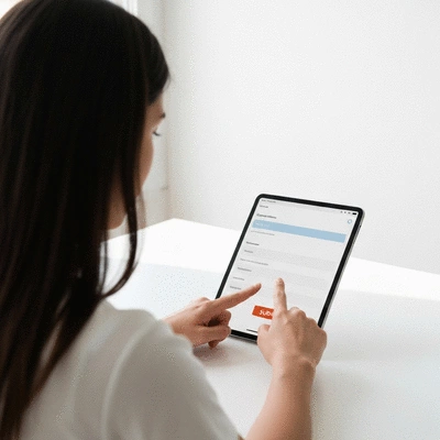 User submitting online form on tablet