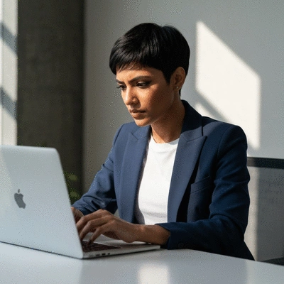 Webmaster working on a laptop with Avignon city map overlay, representing local expertise