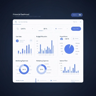 Tableau de bord financier numérique affichant des données de coûts