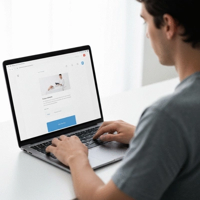 Person using a fast-loading website on a laptop, showing a smooth and quick user experience