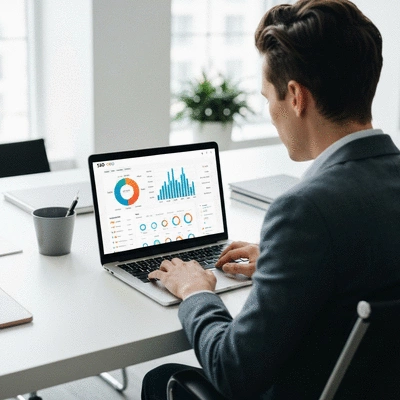 Personne travaillant sur un ordinateur portable affichant des graphiques SEO