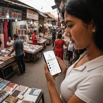 Personne utilisant un smartphone pour la recherche locale à Avignon