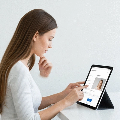 Person using a modern tablet to browse a redesigned website, showing improved UX